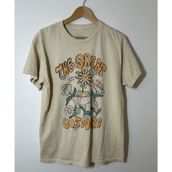 Full Tilt Women’s Medium The Great Outdoors Graphic Tee Shirt Tan Short Sleeve - Picture 1 of 3